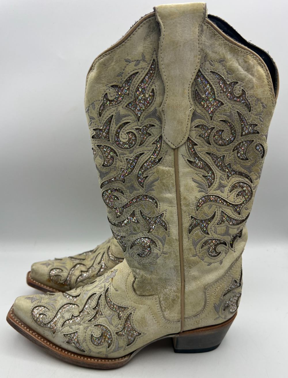 J.B. Dillon Womens Size 6 B Western Cowboy Boots Rhinestone Embroidered Leather